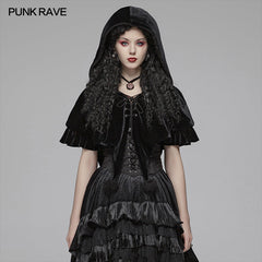 WLY-092 Lolita Velvet Short Hooded Loose Cloak With Cute Wooly Balls