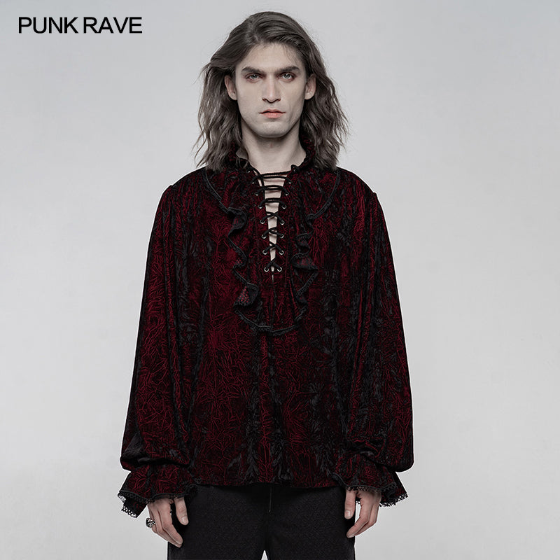 WY-1266CCM Velvet gothic shirt?-??Punk Rave Clothing