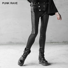 OPK-239 Military Uniform Buckle Skinny PU Leather Pants (with belt)