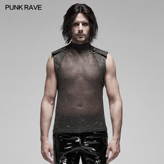 WT-620BXM Mens See-through Mesh Punk Vest with Studded Shoulders