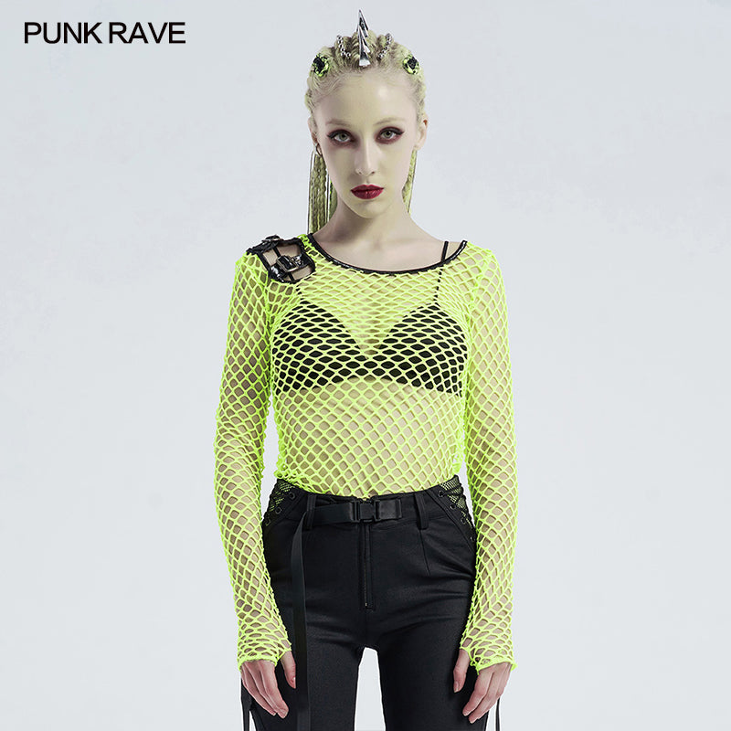 WT-627TCF Personality punk perspective mesh t-shirt?-??Punk Rave Clothing