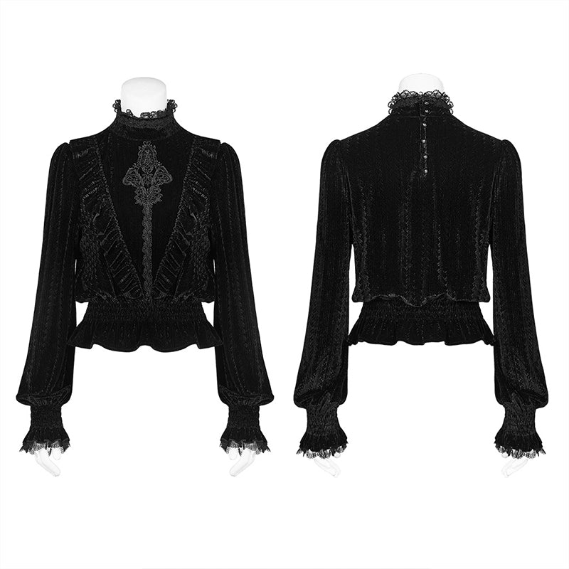 WT-571 Gothic Middle Collar Dark-grain Velvet Blouse For Women