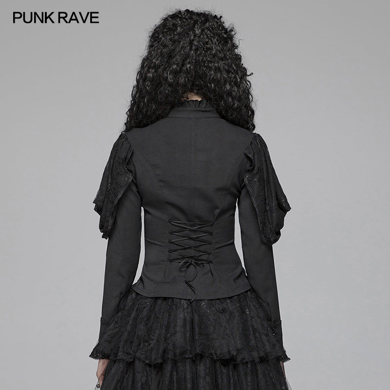 WY-1042 Gothic Long Shirt With Irregular Hollow-out Lace Design For Women?-??Punk Rave Clothing