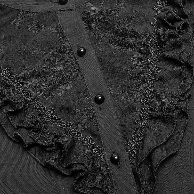 WY-1042 Gothic Long Shirt With Irregular Hollow-out Lace Design For Women?-??Punk Rave Clothing