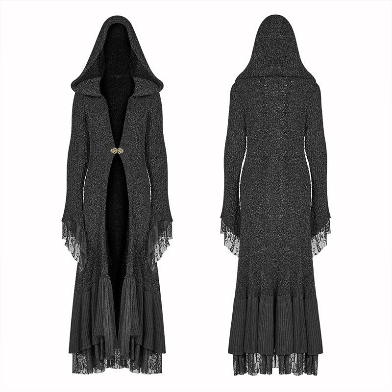 WM-047HMF Gothic Woolen Cardigan Hooded Long Sleeve Coat - Thick