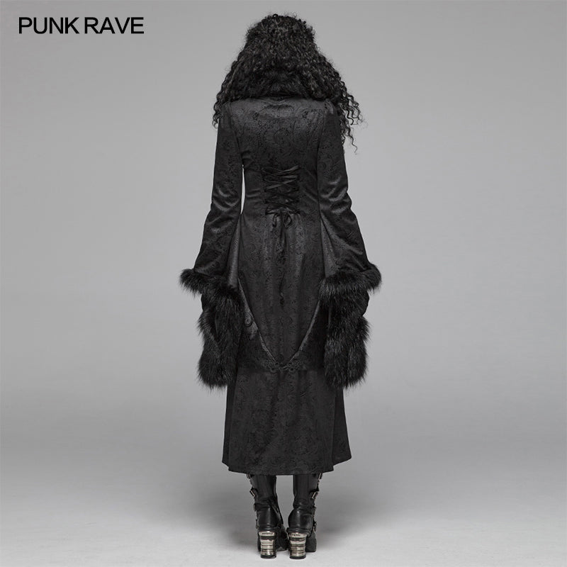 WY-1036 Gothic Gorgeous Fur High Collar Jacquard Long Coat