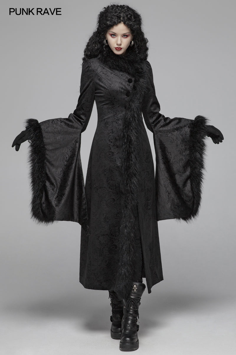 WY-1036 Gothic Gorgeous Fur High Collar Jacquard Long Coat