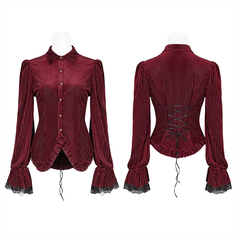 WY-1041 Gothic Dark-Grain Long Sleeve Velvet Shirt