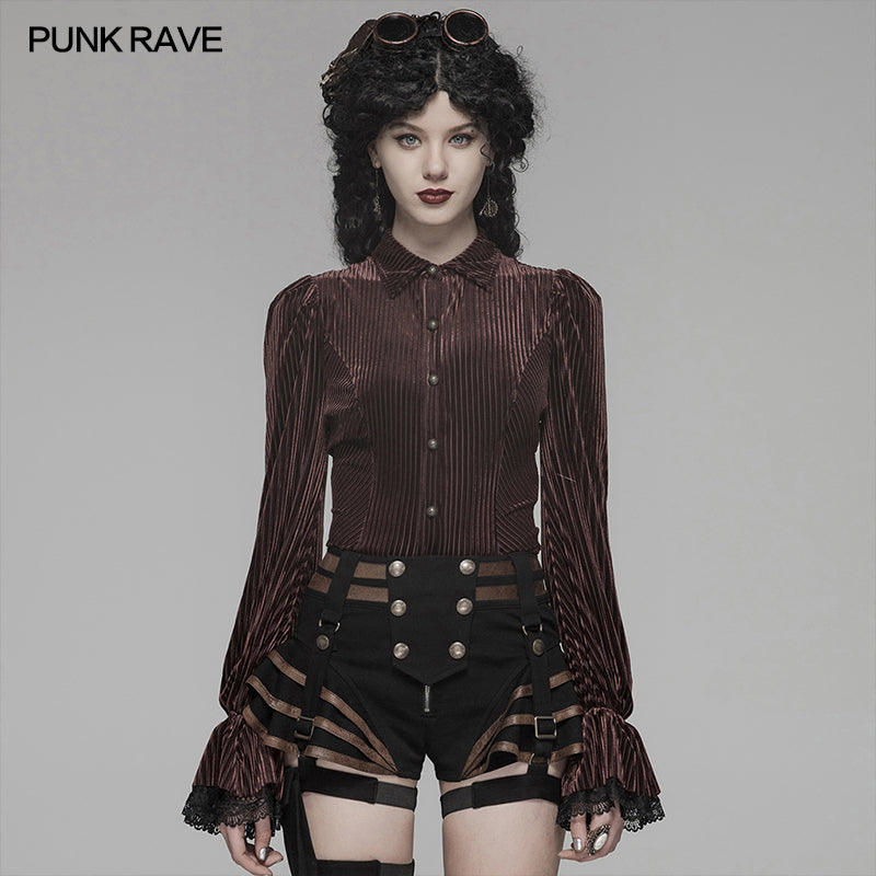 WY-1041 Gothic Dark-Grain Long Sleeve Velvet Shirt