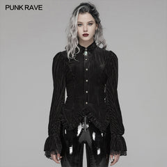 WY-1041 Gothic Dark-Grain Long Sleeve Velvet Shirt