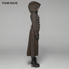 WY-1034 Steam Punk Hooded Striped High-low Long Coat -  Punk Rave Clothing