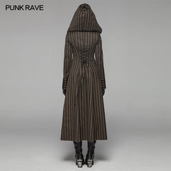 WY-1034 Steam Punk Hooded Striped High-low Long Coat -  Punk Rave Clothing