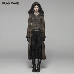 WY-1034 Steam Punk Hooded Striped High-low Long Coat -  Punk Rave Clothing