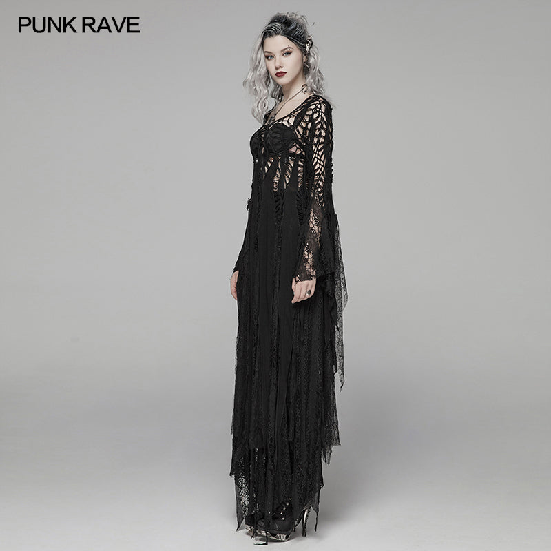 WM-049 Gothic Elegant Asymmetric Lace Long Dress