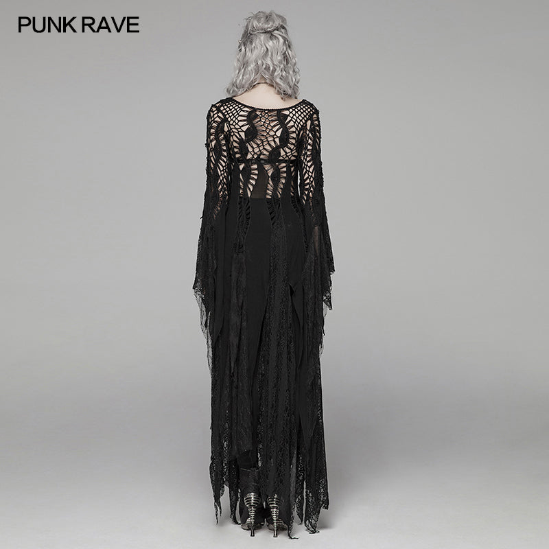 WM-049 Gothic Elegant Asymmetric Lace Long Dress