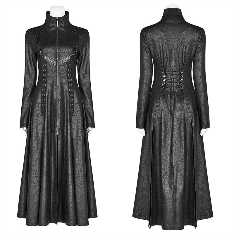 WY-1065 Dark Punk Slit Long Coat With Metal Double-head Zipper