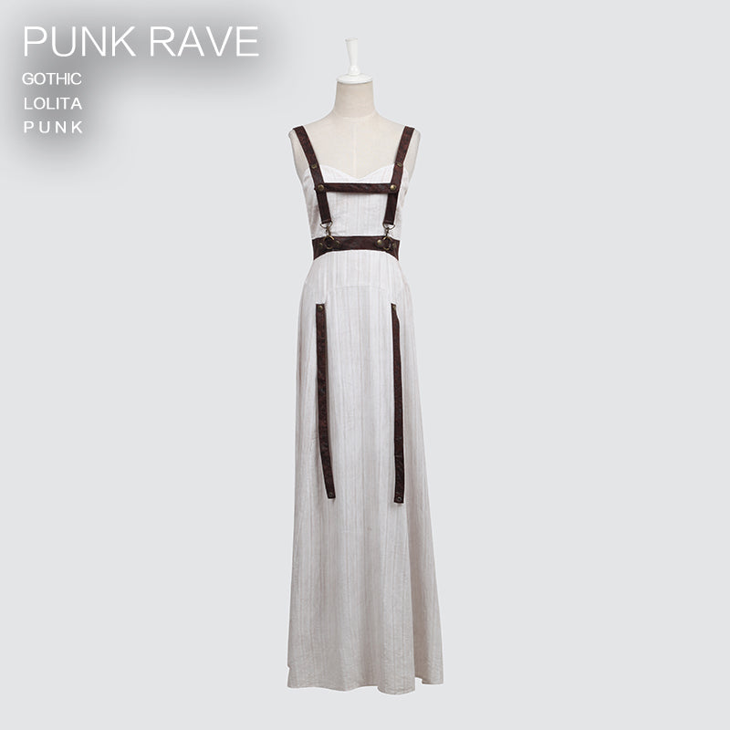 Q-219 Steampunk white Jet Printing Strap Punk Dress