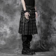 Q-225 Gingham Man Above-the-knee Sheath black Punk Skirt