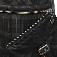 Q-225 Gingham Man Above-the-knee Sheath black Punk Skirt