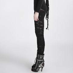 K-099 Gothic High-Waist Ripped Leggings Punk Faux Leather Look