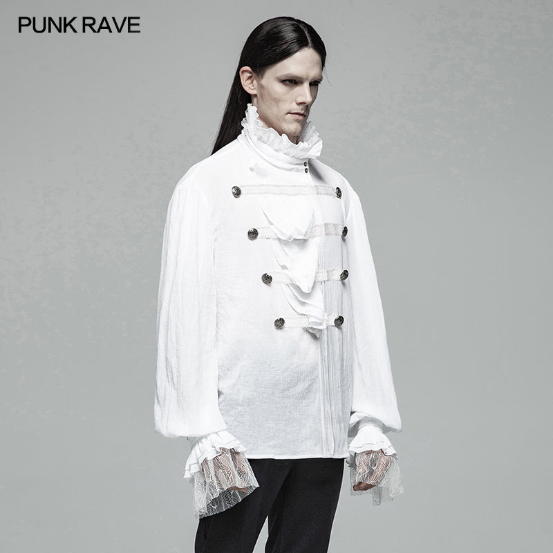 WY-1031 Men Gothic Partial Placket Lotus Leaf Loose Shirt With Standing Collar -  Punk Rave Clothing