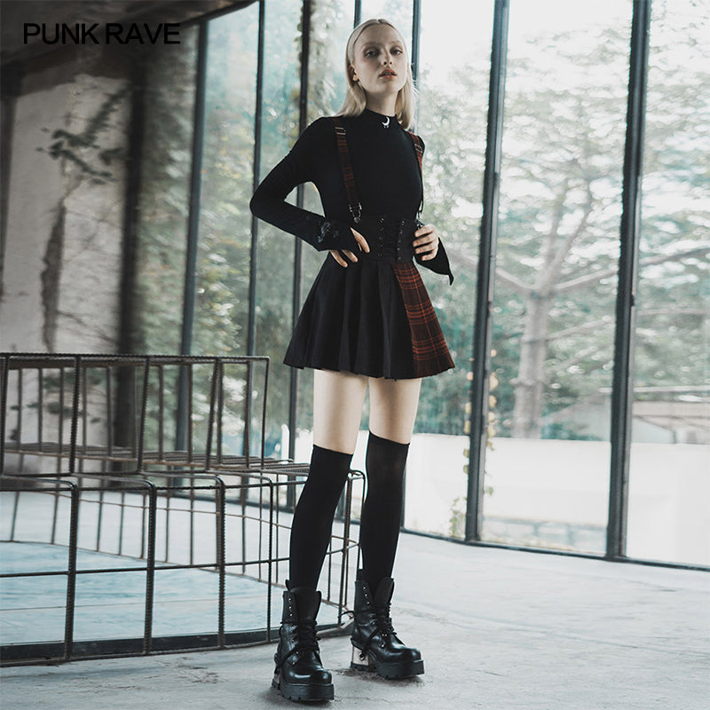 OPQ-642BQF Plaid spliced suspender skirt