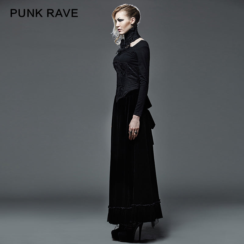 Q-262 Fashion black Long Satin Wool Gothic Skirt?-??Punk Rave Clothing