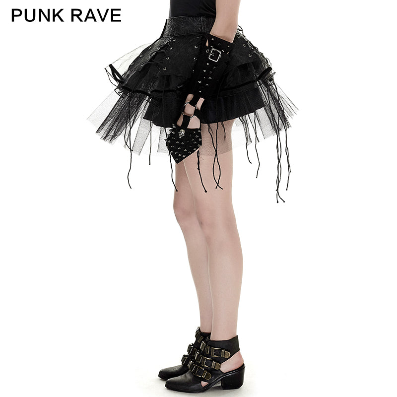 Q-284 Spiky Mesh Two-piece Punk Skirt With Straps?-??Punk Rave Clothing