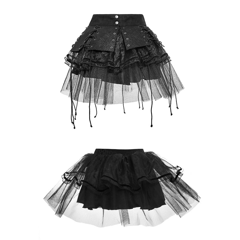 Q-284 Spiky Mesh Two-piece Punk Skirt With Straps?-??Punk Rave Clothing