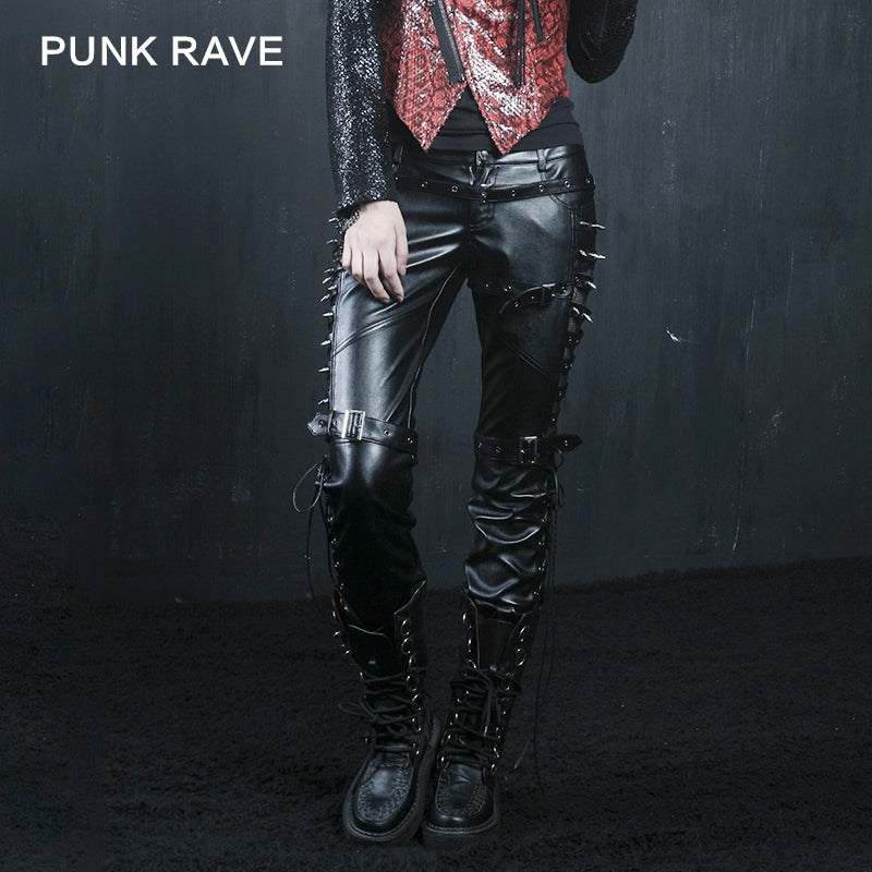 K-131 New Style Lether Riveted Long Punk Pants