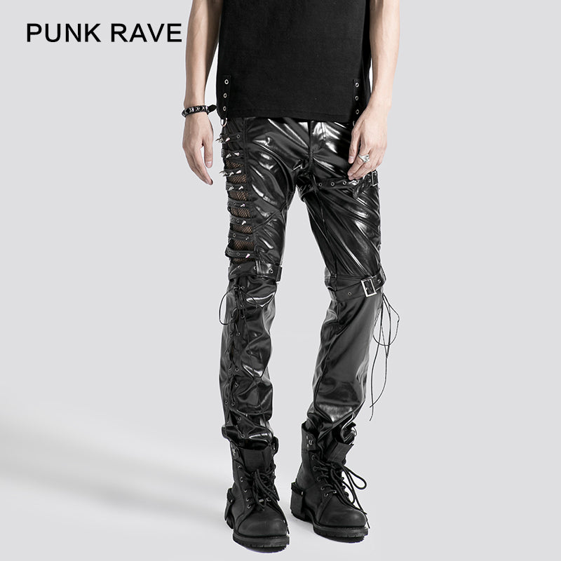 K-131 New Style Lether Riveted Long Punk Pants