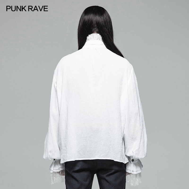 WY-1031 Men Gothic Partial Placket Lotus Leaf Loose Shirt With Standing Collar -  Punk Rave Clothing