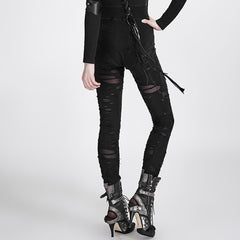 K-099 Gothic High-Waist Ripped Leggings Punk Faux Leather Look