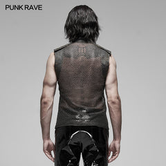 WT-620BXM Mens See-through Mesh Punk Vest with Studded Shoulders