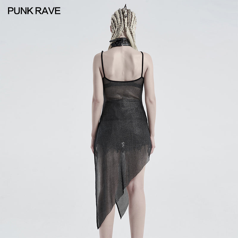 WQ-495LQF Punk daily perspective silver mesh camisole -  Punk Rave Clothing