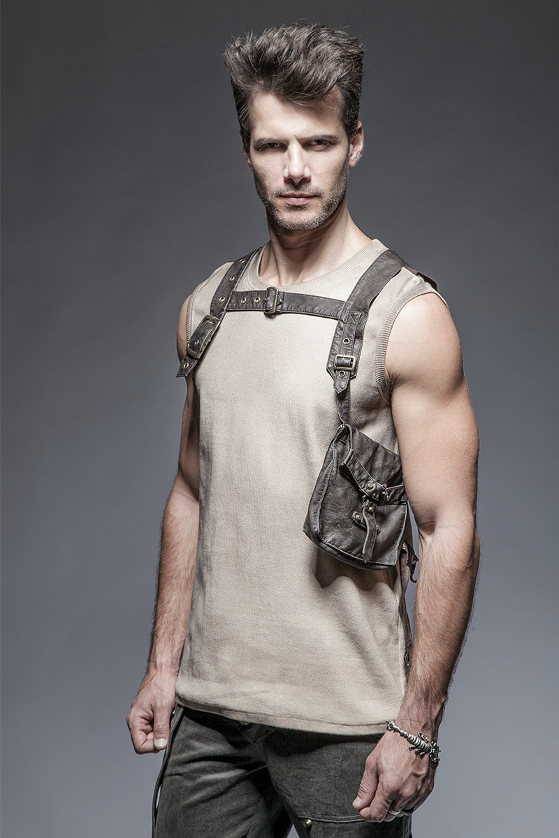 S-171 Harness Bag Faux Leather Gothic Victorian Single Pocket Vest?-??Punk Rave Clothing