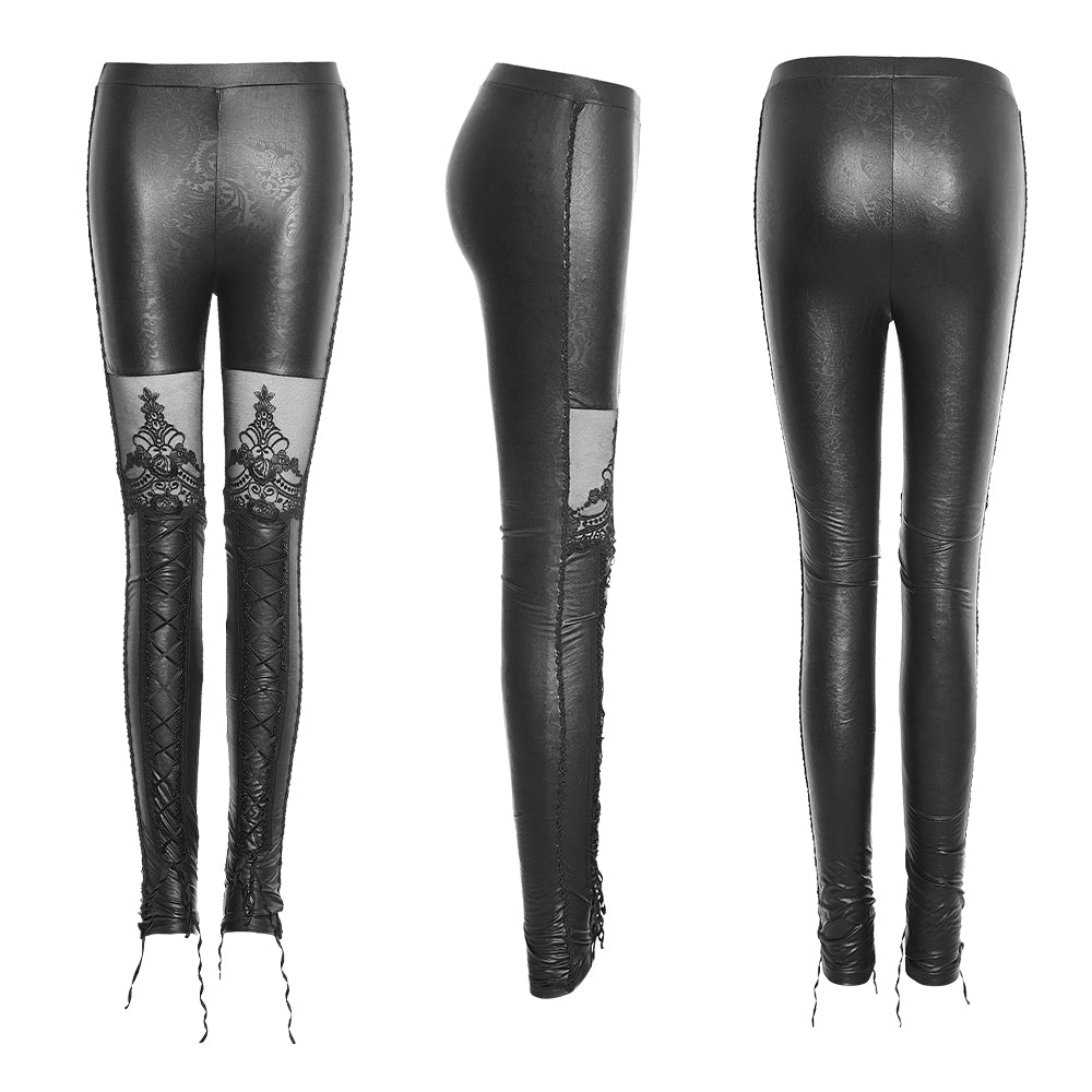 K-144 Womens Victorian Style Sexy Leather Gothic Leggings With Lace