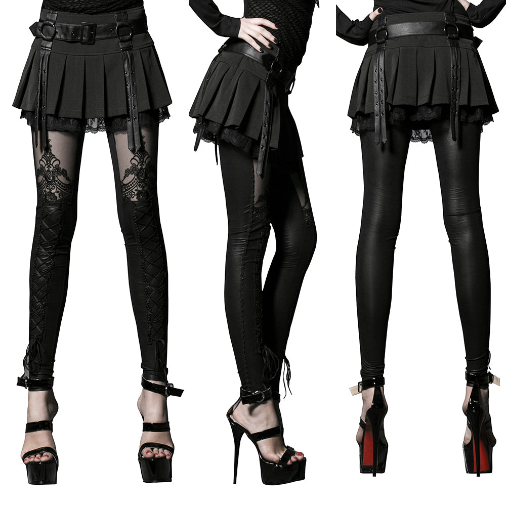 K-144 Womens Victorian Style Sexy Leather Gothic Leggings With Lace