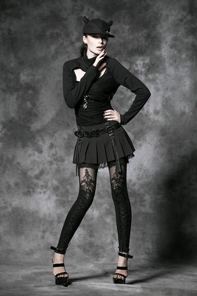 K-144 Womens Victorian Style Sexy Leather Gothic Leggings With Lace