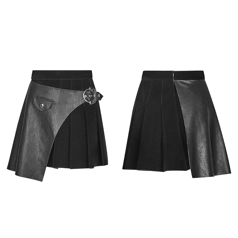 OPQ-433DQF black Pleated Stitching Half Skirt