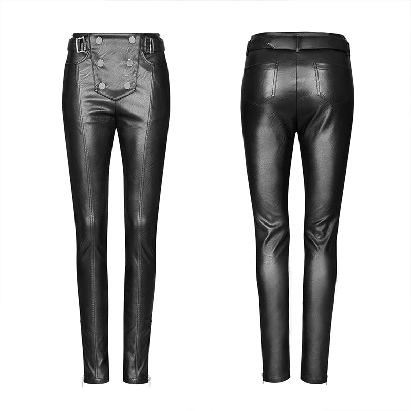 OPK-239 Military Uniform Buckle Skinny PU Leather Pants (with belt)