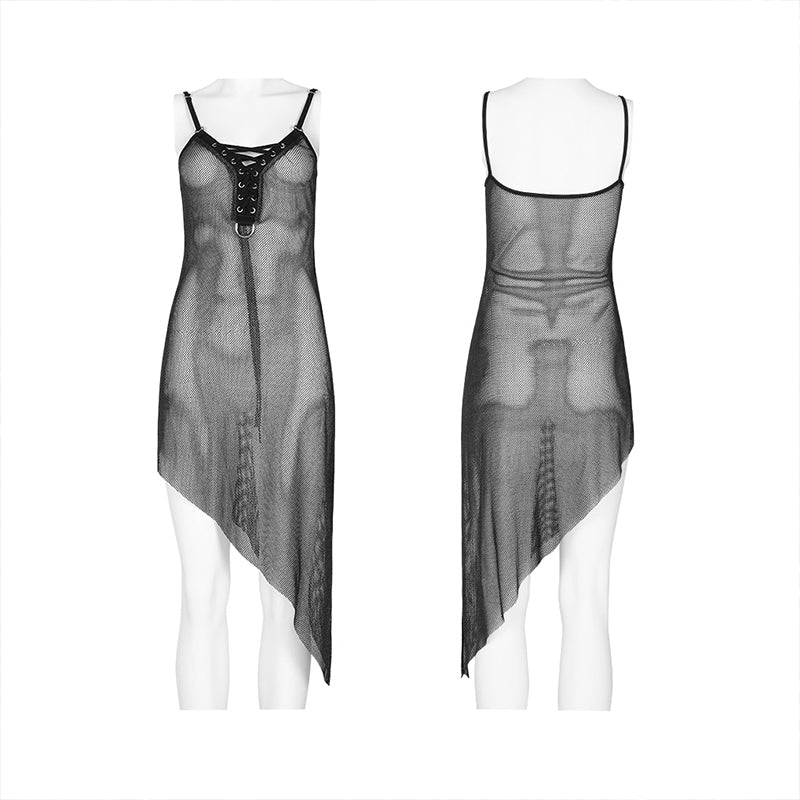 WQ-495LQF Punk daily perspective silver mesh camisole -  Punk Rave Clothing