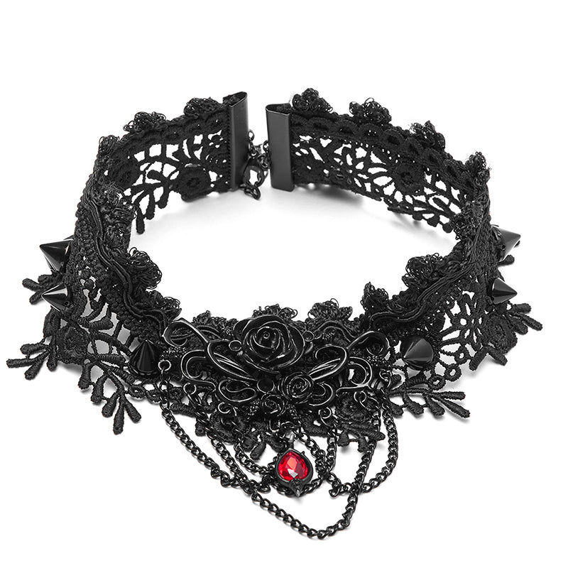 WS-335 Rose And Thorns Gothic Lace Necklace