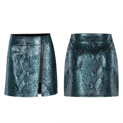 OPQ-847BQF Serpentine PU leather little A-line skirt