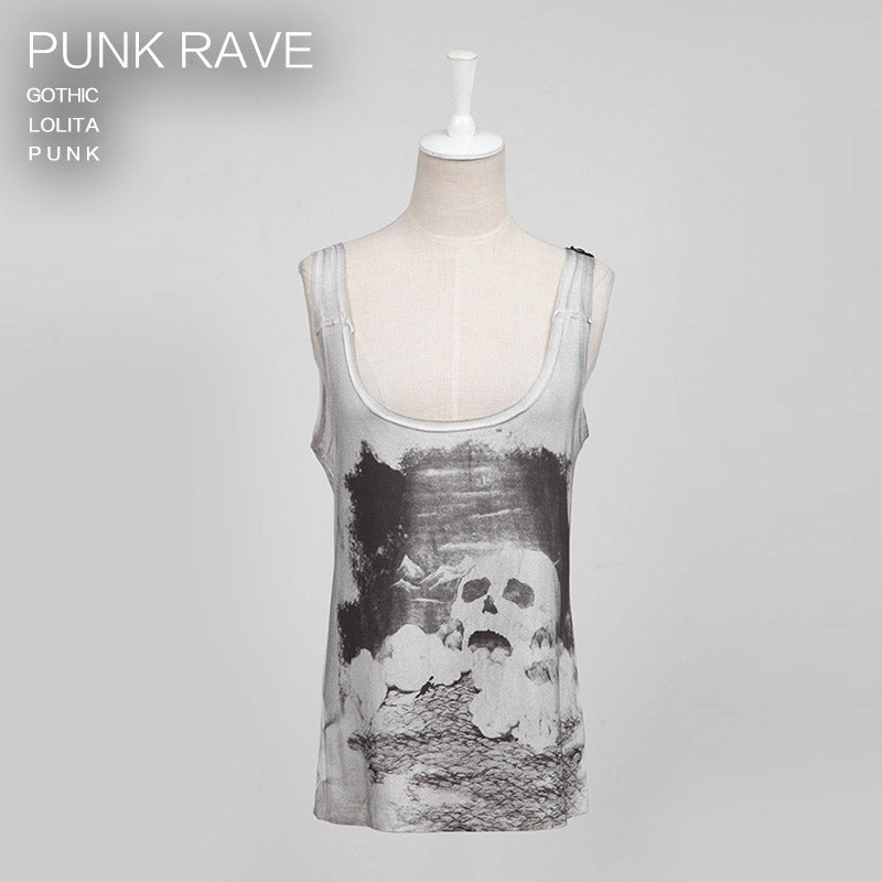 T-349 Digital Printing Sleeveless Punk Shirt?-??Punk Rave Clothing
