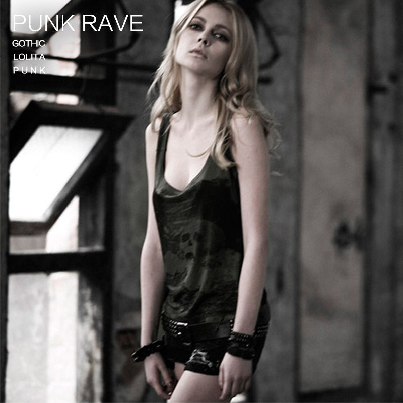 T-349 Digital Printing Sleeveless Punk Shirt?-??Punk Rave Clothing