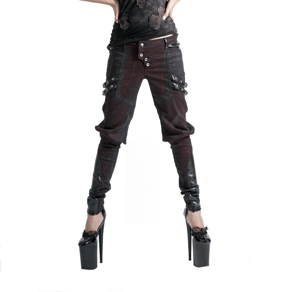 K-150 Latest Red Leather Belts Painted Punk Pants