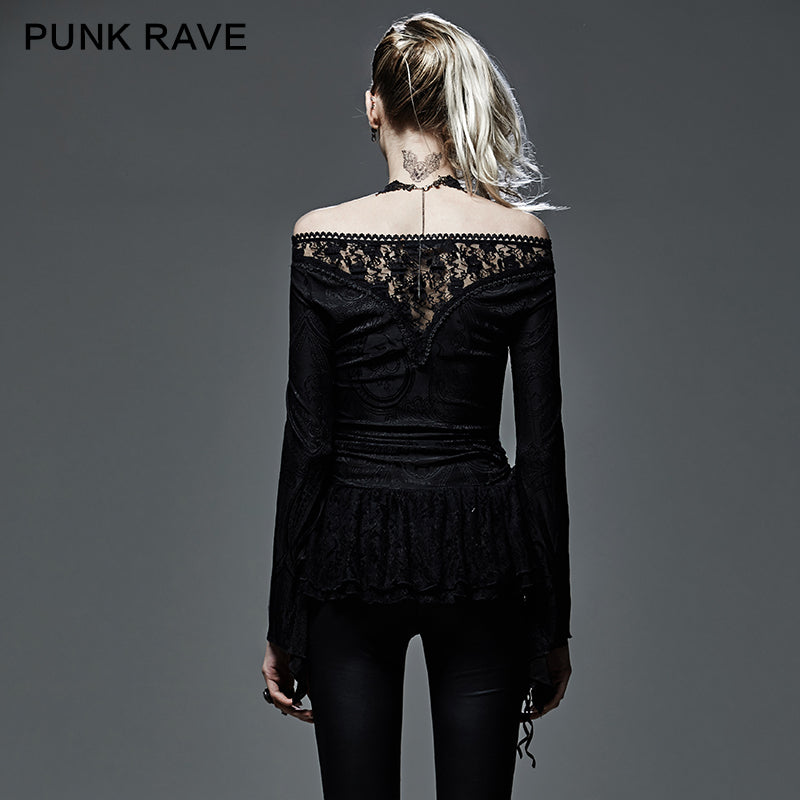 T-401 Hollow Out Strapless Deep Hemp Gothic T-shirts With V-neck?-??Punk Rave Clothing