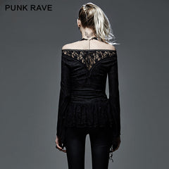 T-401 Hollow Out Strapless Deep Hemp Gothic T-shirts With V-neck?-??Punk Rave Clothing