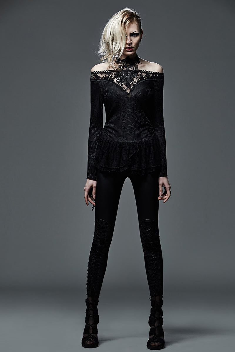 T-401 Hollow Out Strapless Deep Hemp Gothic T-shirts With V-neck?-??Punk Rave Clothing